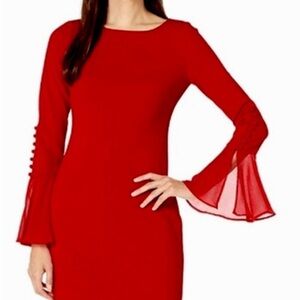 Calvin Klein Vibrant Red Long Sleeve Dress